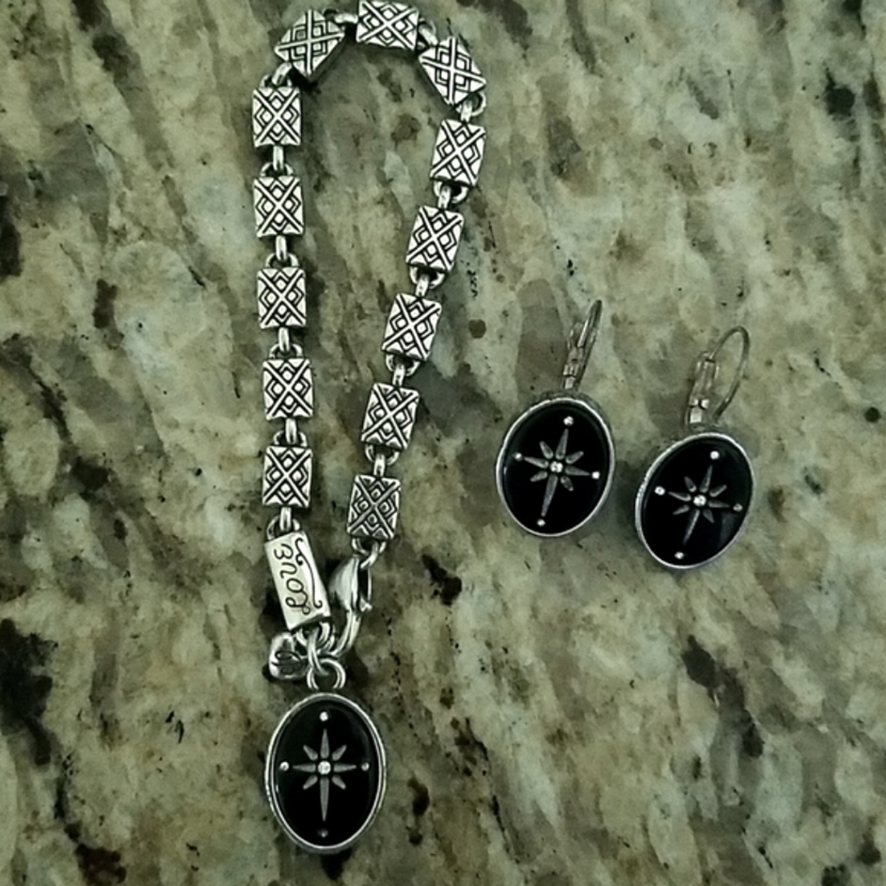 Brighton Retired Santa Maria Black Cross Matching Set Bracelet and Earrings